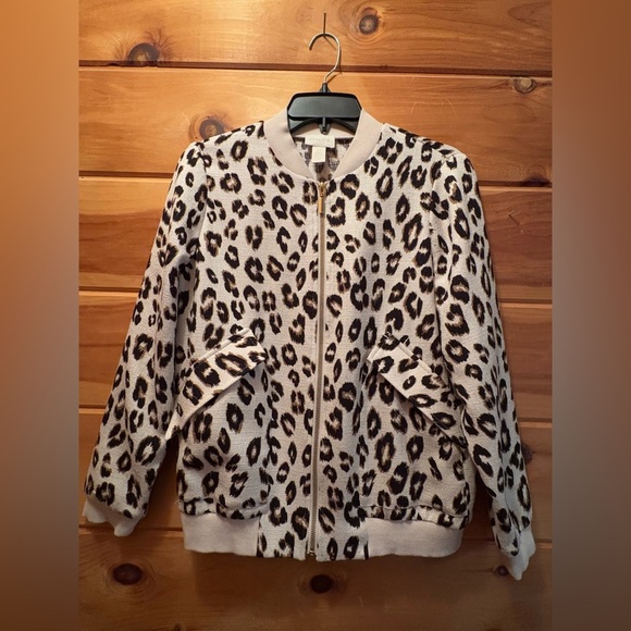 Chicos 0 (SM) Jacket Leopard Animal Print Unlined Pocket Gold Zip Lightweight - Picture 2 of 10